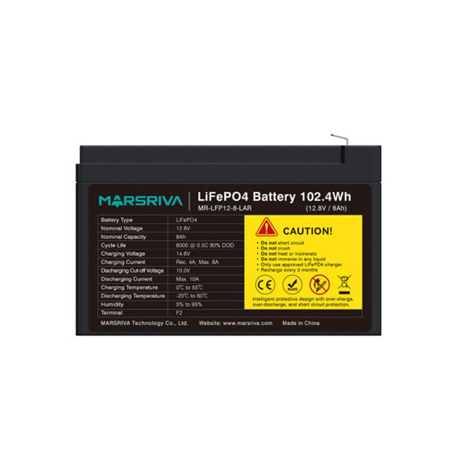 BATERIA DE LÍTIO LIFEPO4 12V/8AH 6000 CICLOS (MR-LFP12-8-LAR)