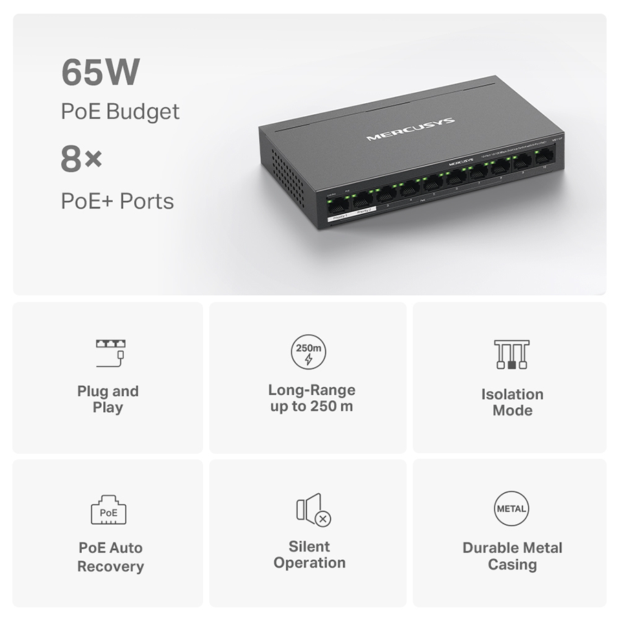 SWITCH 10 PORTAS FAST C/ 8 PORTAS POE+ (MS110P) — imagem 2