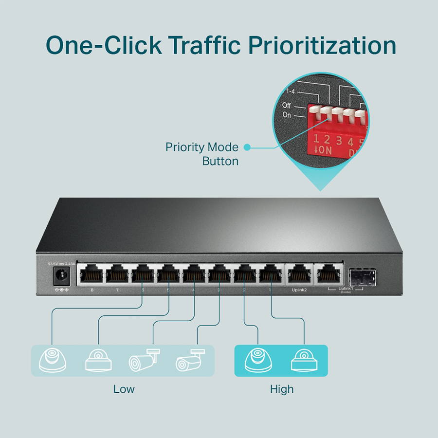 SWITCH 10 PORTAS GIGABIT C/ 8 PORTAS POE+ (TL-SG1210MP)