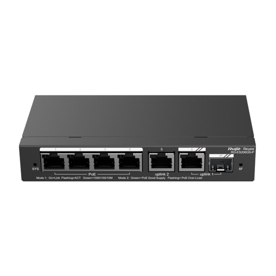 SWITCH 4 PORTAS POE+ GE + 1 PORTA GE + 1 PORTA COMBO SFP GERENCIAVEL (L2) RG-ES206GS-P — imagem 3