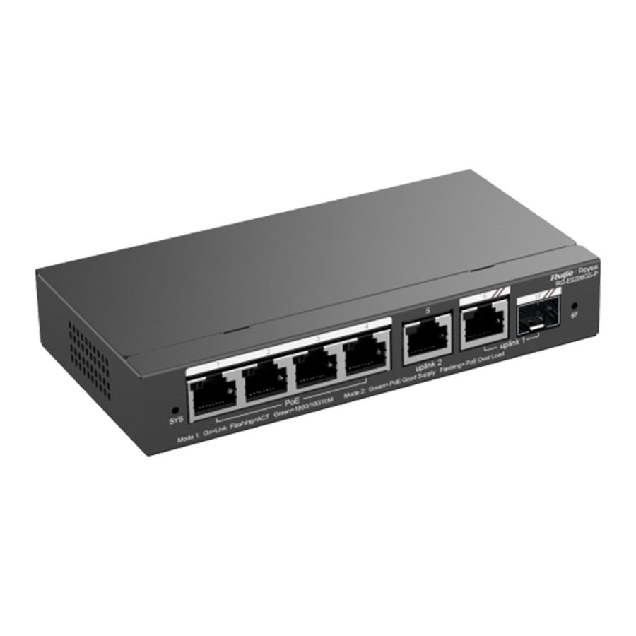 SWITCH 4 PORTAS POE+ GE + 1 PORTA GE + 1 PORTA COMBO SFP GERENCIAVEL (L2) RG-ES206GS-P — imagem 6