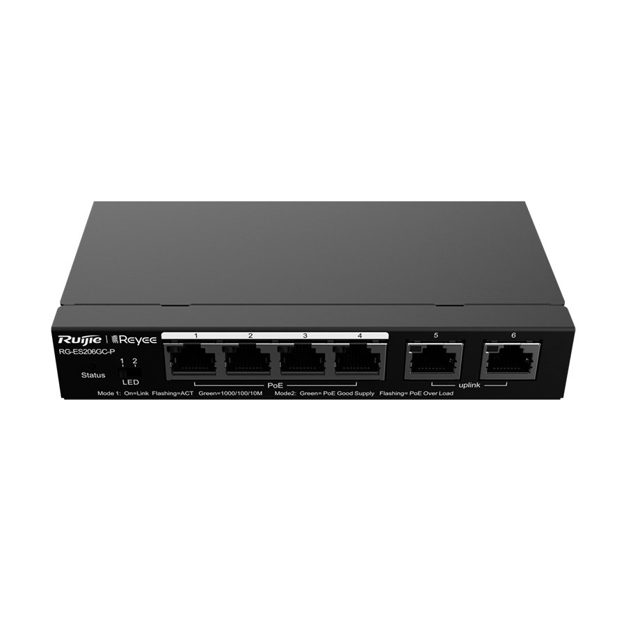 SWITCH 6 PORTAS GE C/ 4 PORTAS POE GERENCIÁVEL (L2) RG-ES206GC-P