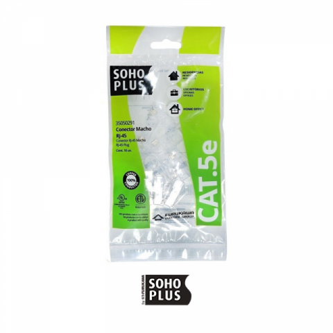 CONECTOR RJ45 SOHOPLUS MACHO CAT5E PARA CABO SÓLIDO E FLEXÍVEL (PCT 10 PLUGS)